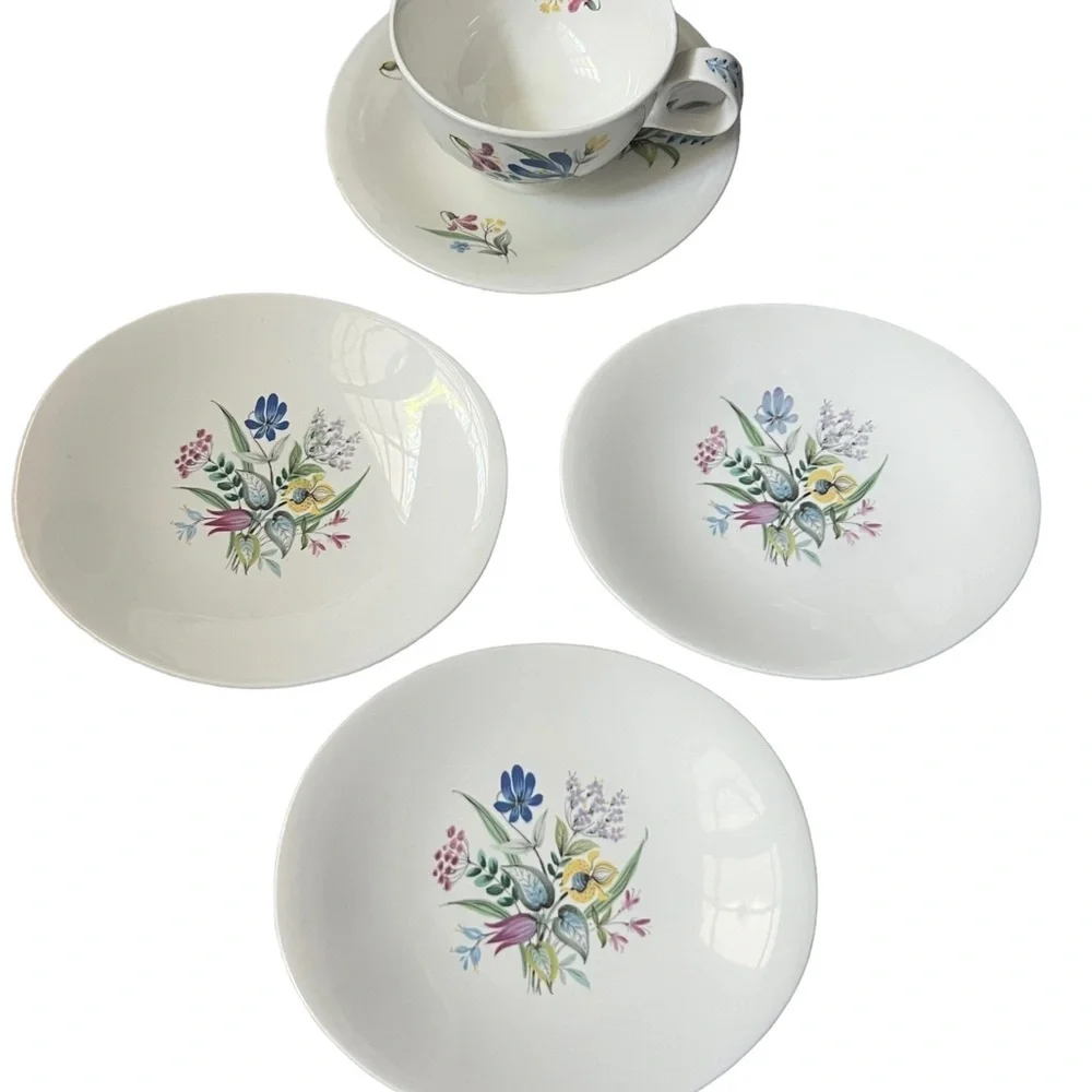 3 Hall Hallcraft Eva Zeisel Bouquet Bread & Butter Oval Plate + Teacup & Saucer